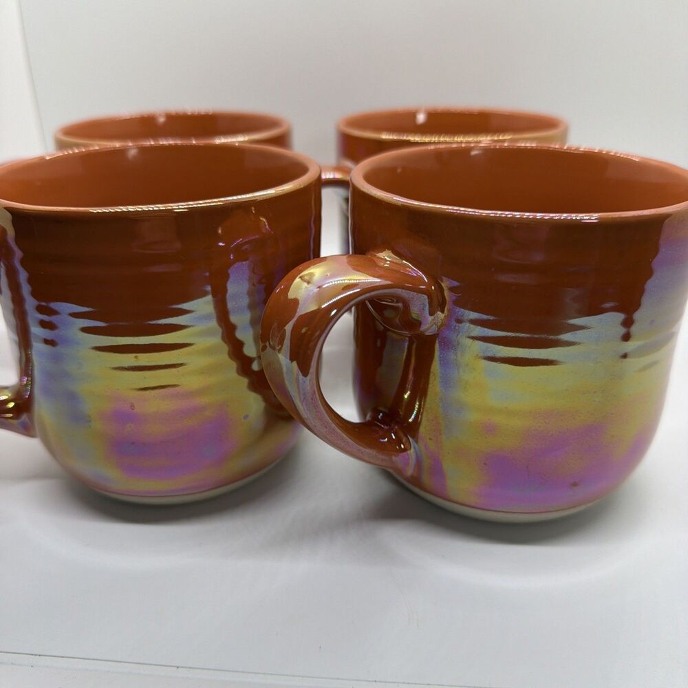 Elanze Designs Glossy Reactive Glaze Large 17 Fluid Ounce Mugs- Set Of 4- Orange